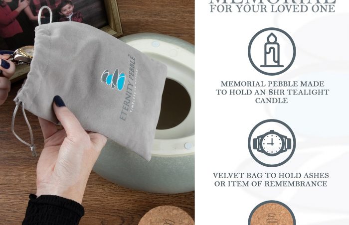 Grieving Woman using an Eternity Pebble Stillbirth Funeral urn to store items and keepsakes of remembrance in her home